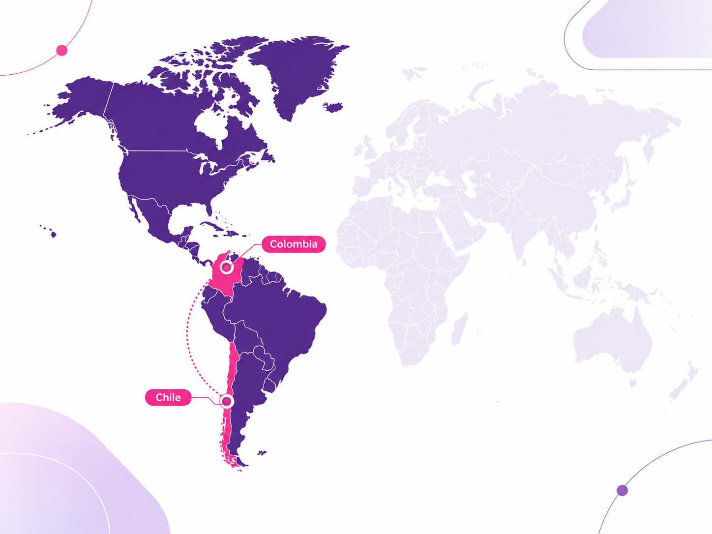 Mapa de alcance de LüMA Go! con foco en Chile, Colombia y Latinoamérica
